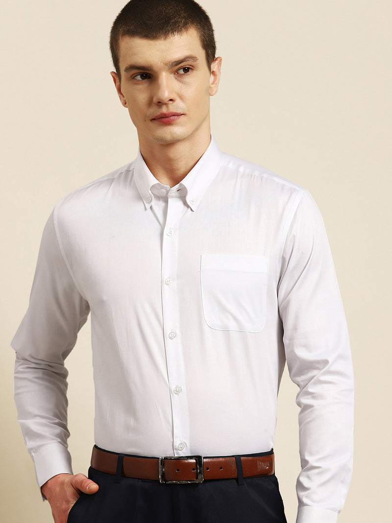 White: Full Sleeves Elbow Patch Formal Shirt