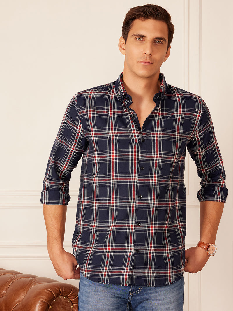 DENNISON Smart Tartan Checked Button-Down Collar Casual Shirt