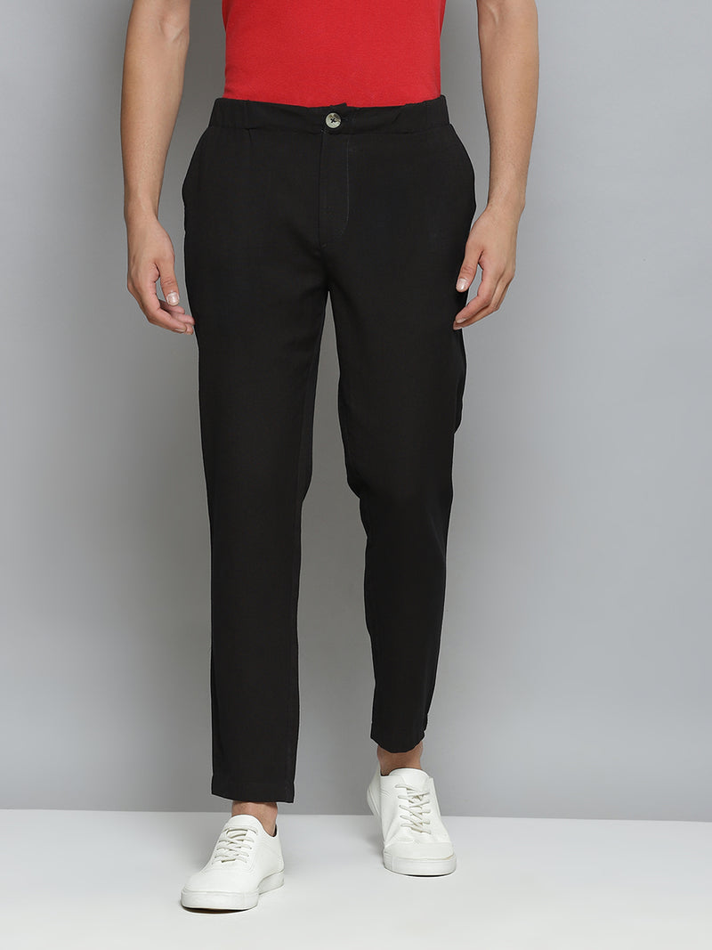 DENNISON Men Black Relaxed Tapered Fit Easy Wash Trousers