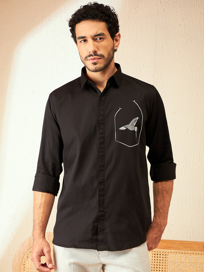 Black Printed Party Shirt