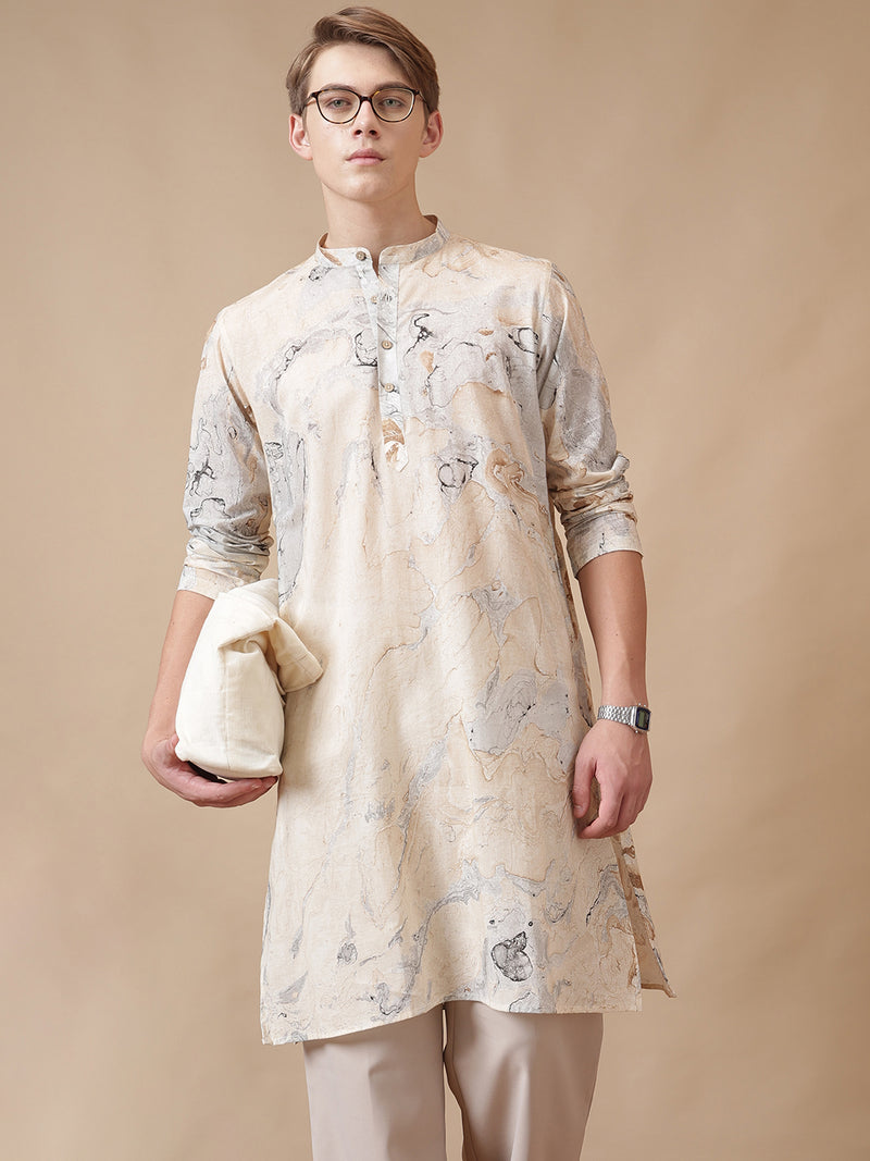 Hand Processed Marble Print Kurta With Natural Color Dyes