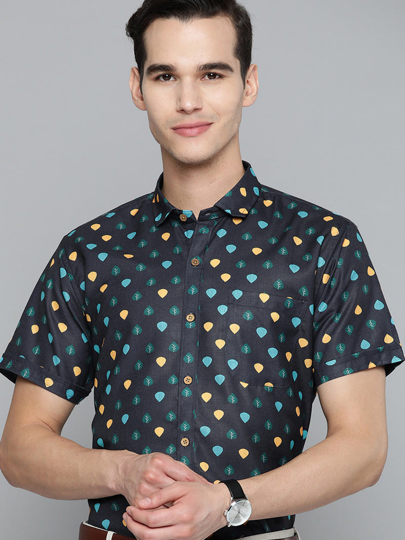 Navy Blue: Half Sleeves Comfort Printed Shirt