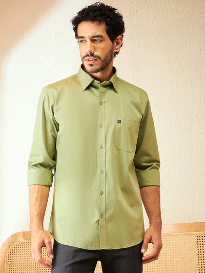 Green: Smart Spread Collar Cotton Formal Shirt