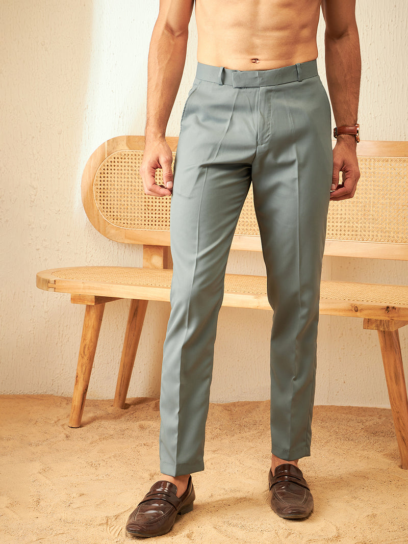 DENNISON Men Smart Tapered Fit Sage Green Color Formal Trousers