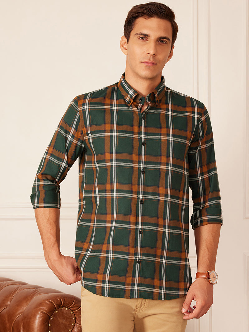 DENNISON Smart Tartan Checks Checked Button-Down Collar Casual Shirt