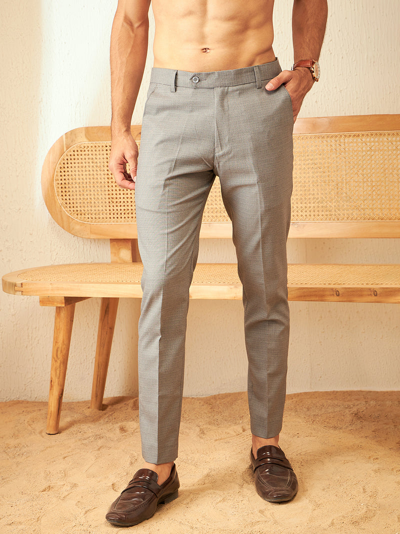 DENNISON Men Checked Smart Tapered Fit Easy Wash Light Grey Color Trouser
