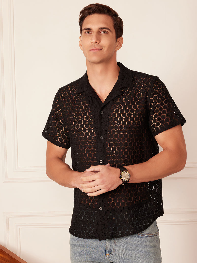 Black: Schifili Self Design Casual Shirt