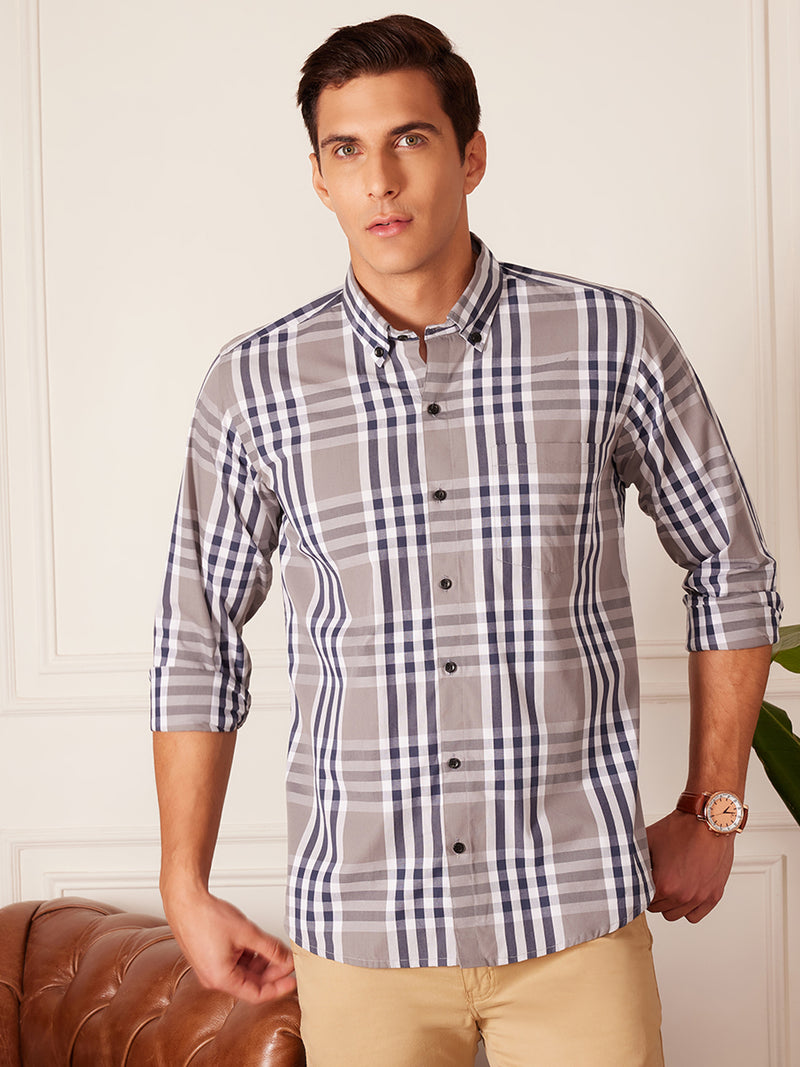 DENNISON Smart Tartan Checks Checked Button-Down Collar Cotton Casual Shirt
