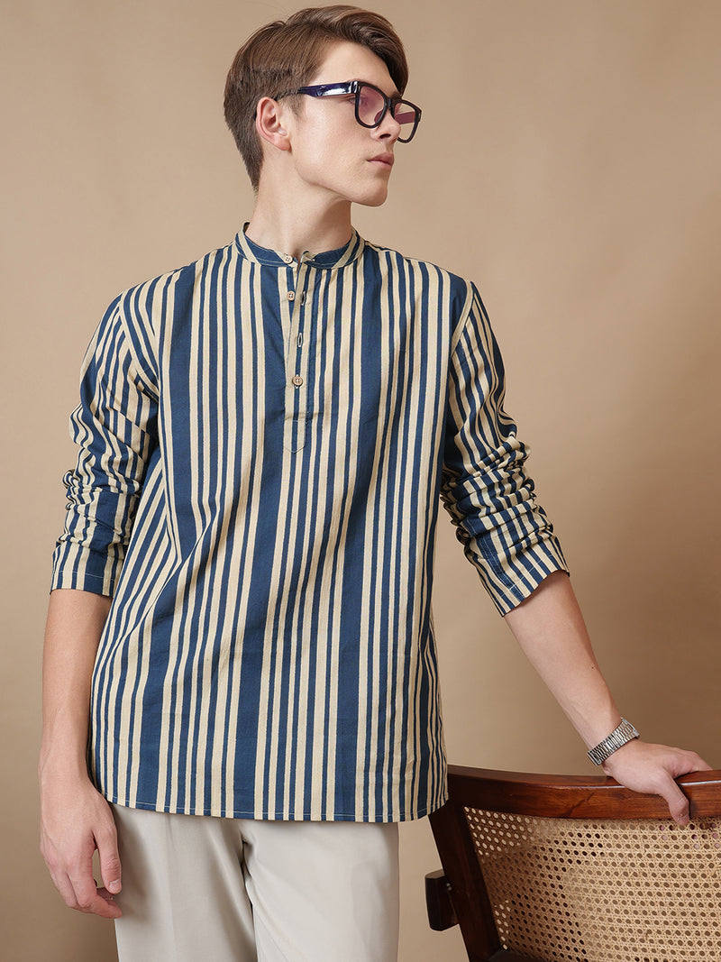 Mandarin Vintage Striped Short Kurta