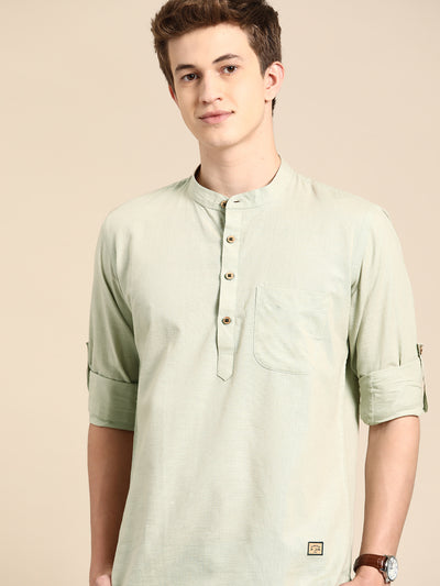 DENNISON Men Mandarin Collar Roll-Up Sleeves Kurta