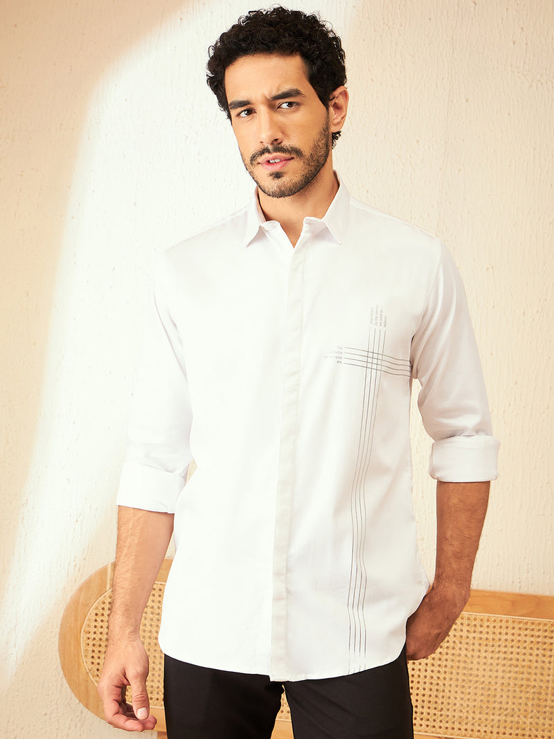 White: Full Sleeves Spread Collar Party Shirt