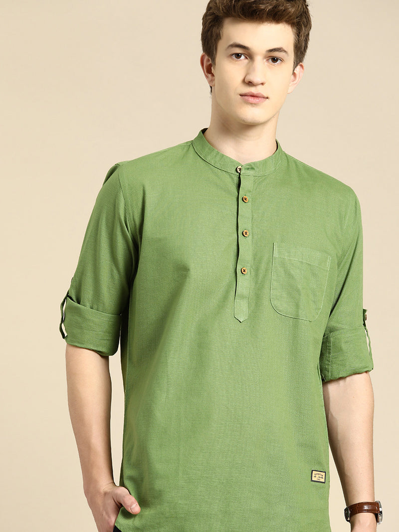 DENNISON Men Mandarin Collar Roll-Up Sleeves Kurta