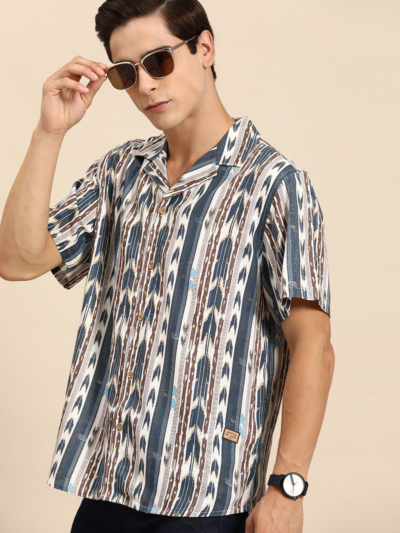 DENNISON Men Blue Block Printed Shirt