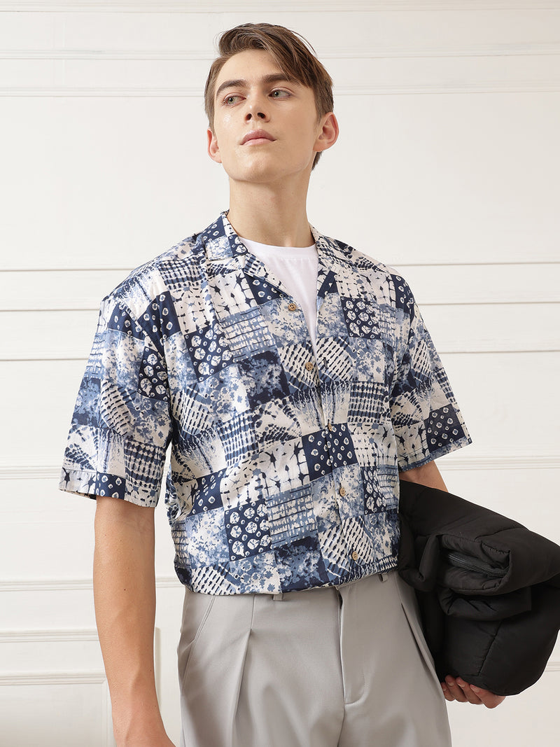 Blue Patchwork Resort Shirt