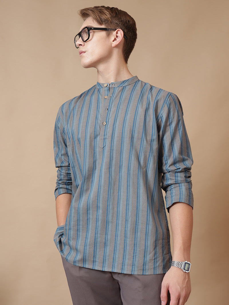 Mandarin Vintage Striped Short Kurta