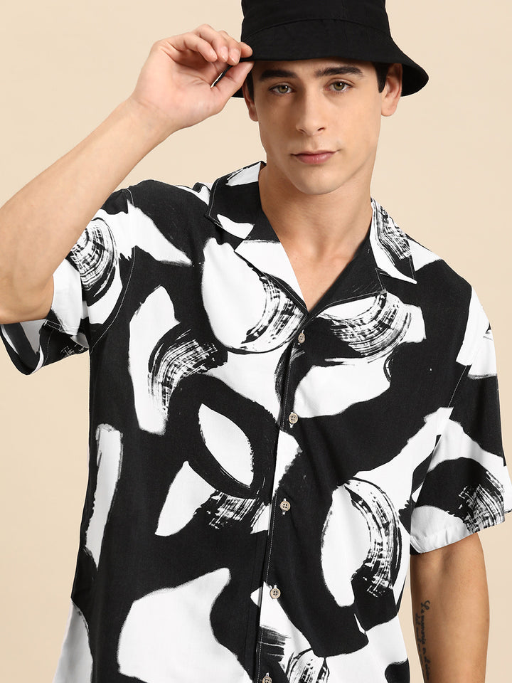 DENNISON Men Smart Opaque Abstract Printed Cuban Collar Casual Shirt