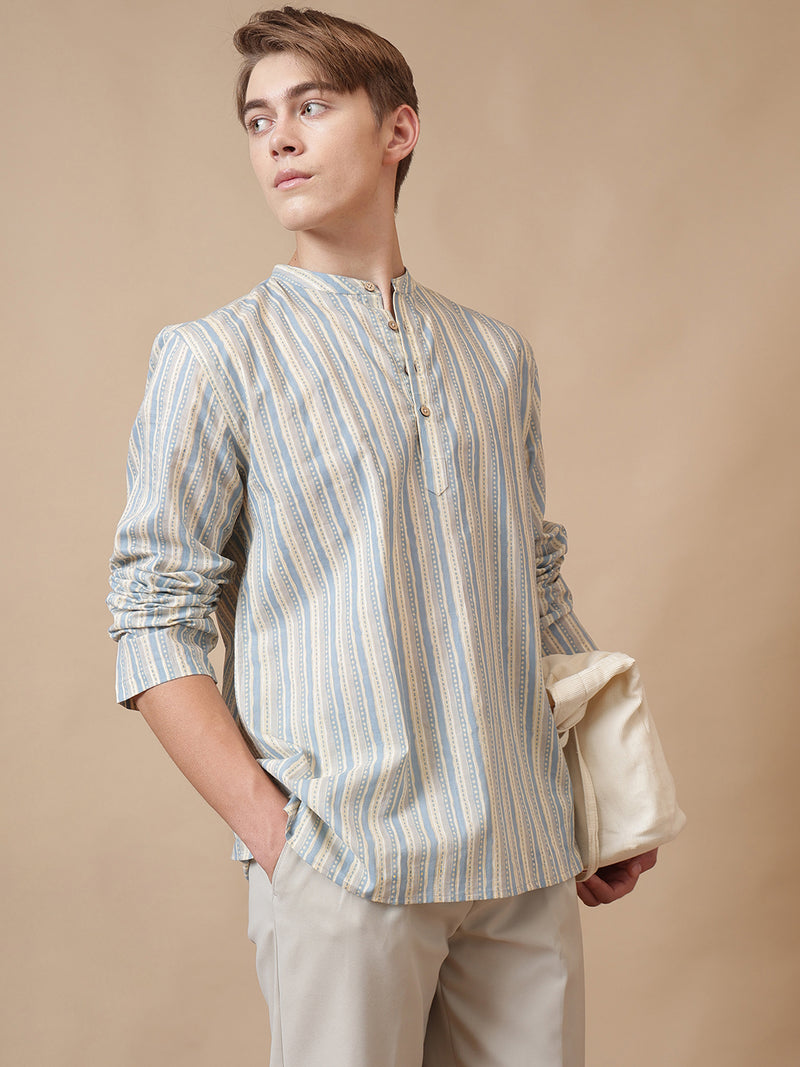 Mandarin Vintage Striped Short Kurta
