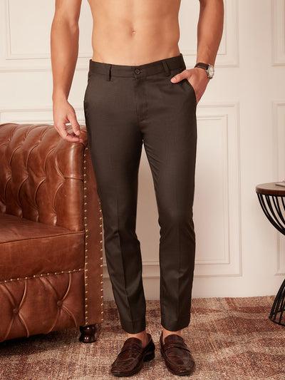 DENNISON Men Brown Smart Tapered Fit Mid-Rise Easy Wash Trousers