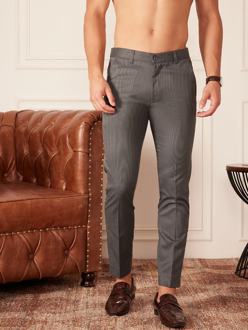 DENNISON Men Grey Smart Tapered Fit Easy Wash Trousers