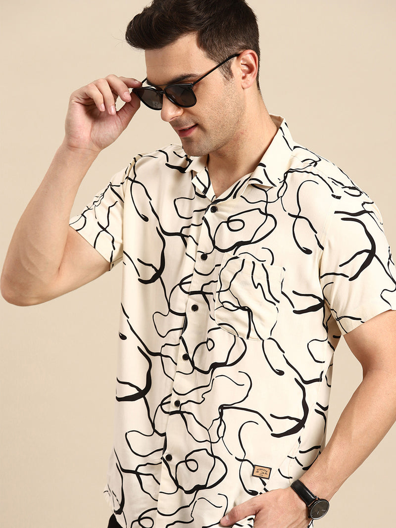 DENNISON Men Smart Opaque Abstract Printed Cuban Collar Casual Shirt