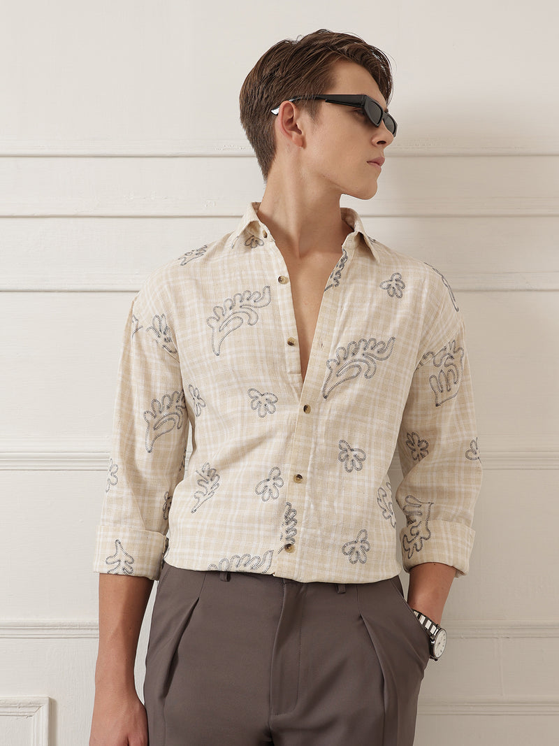 Embroidered & Check Oversized Shirt