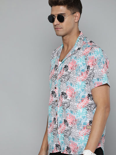 DENNISON Men White Block Printed Shirt
