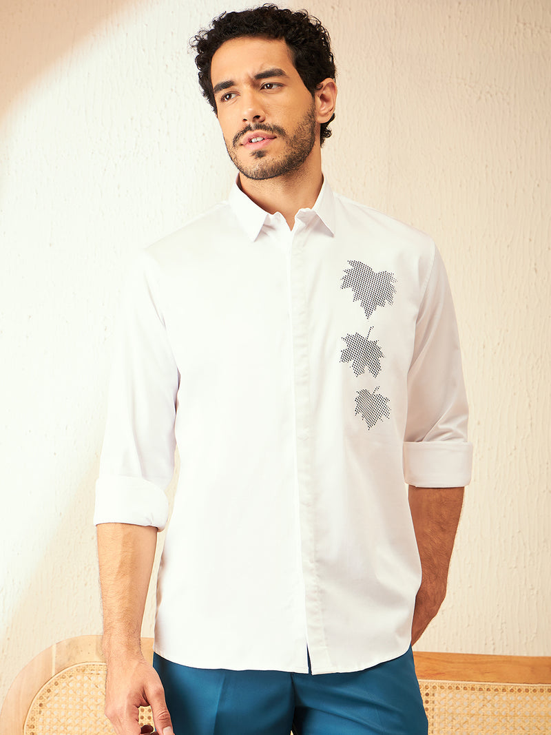 White: Full sleeves Floral Printed Opaque Party Shirt