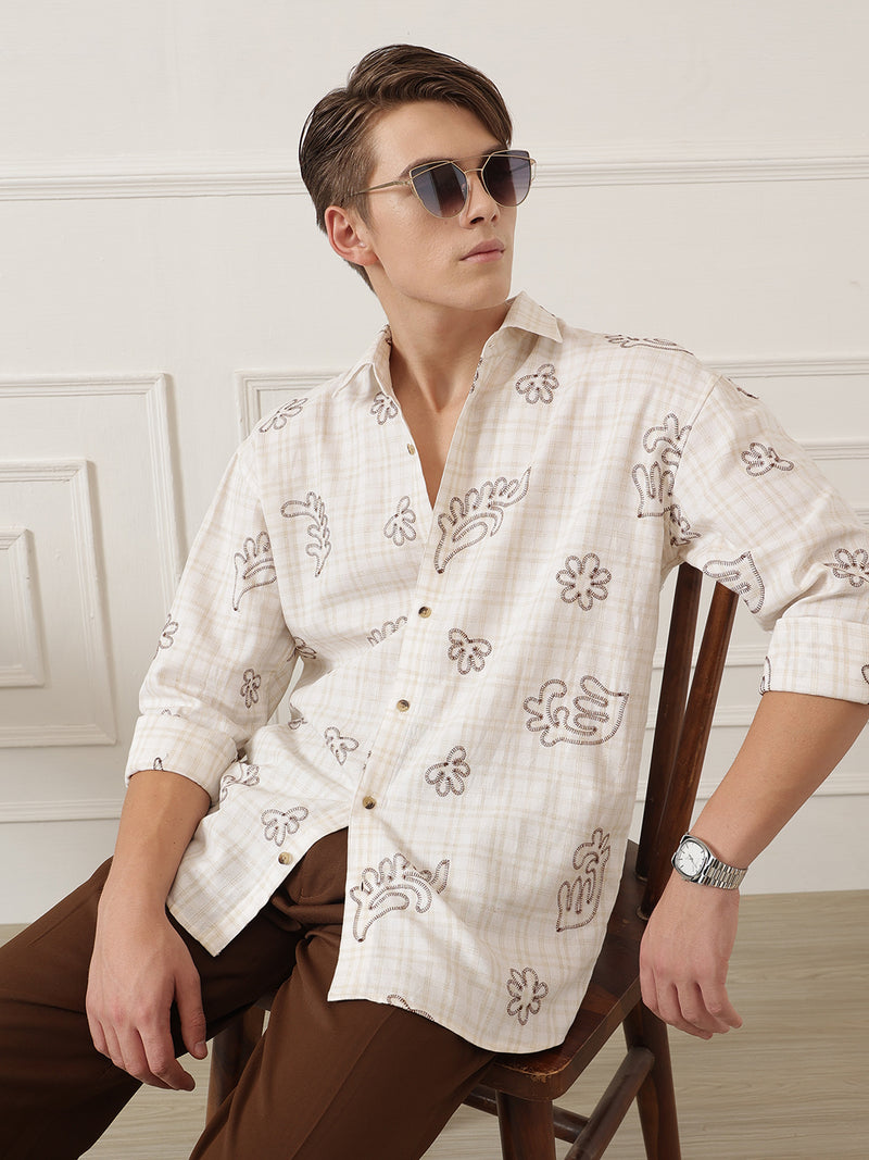 Embroidered & Check Oversized Shirt