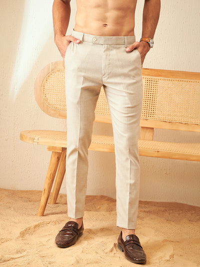DENNISON Smart Tapered Fit Easy Wash Beige Trousers