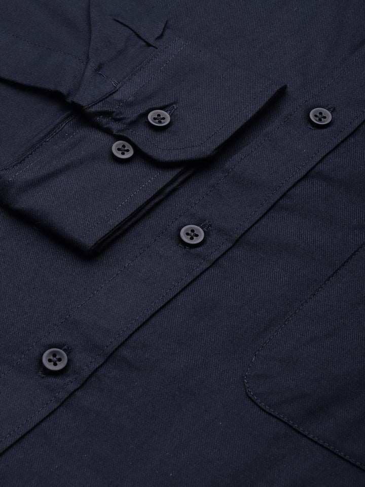 Navy Blue: Spread Collar Shirt