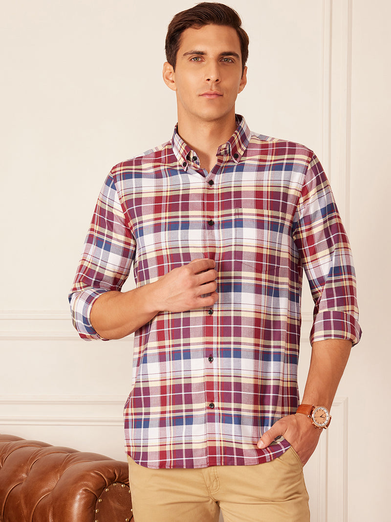 DENNISON Smart Tartan Checked Button-Down Collar Casual Shirt