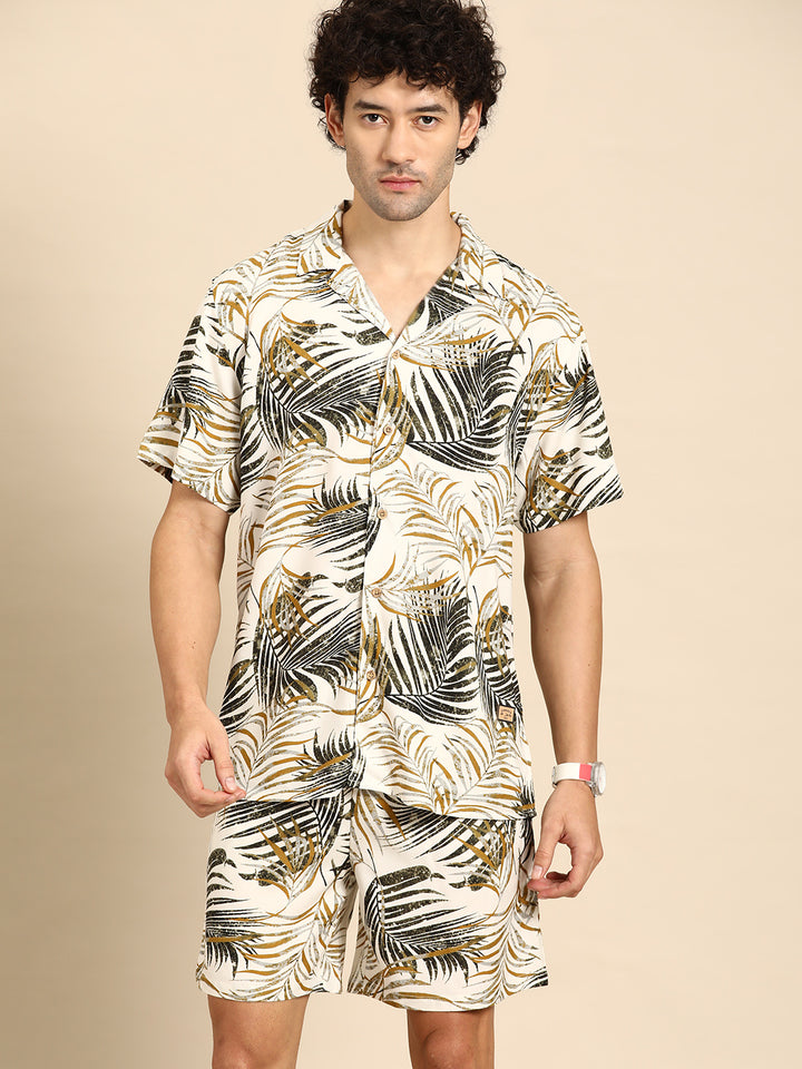 DENNISON Men Comfort Fit Coord Set | Printed Shirt With Shorts