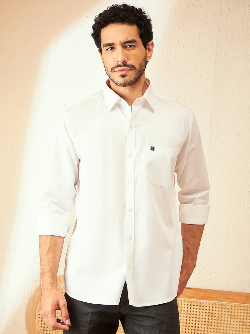 White: Smart Spread Collar Cotton Formal Shirt