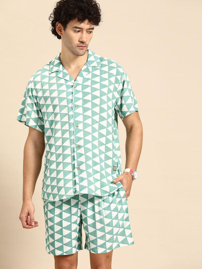 DENNISON Men Comfort Fit Coord Set | Printed Shirt With Shorts