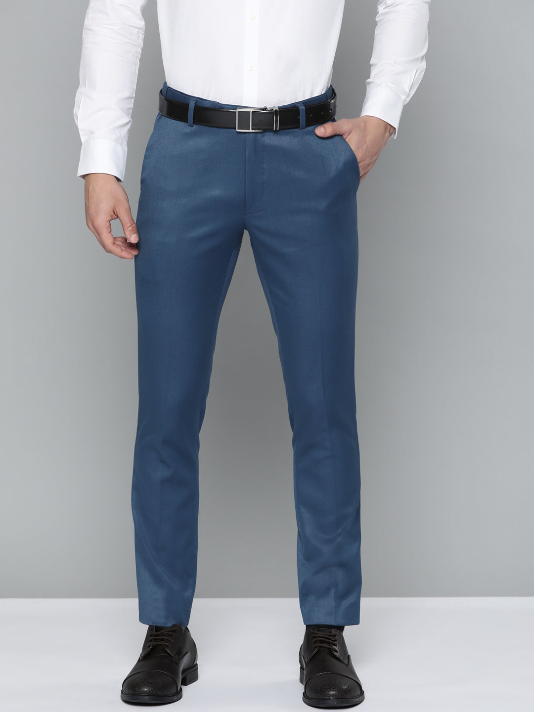 TAHVO Men Aqua Blue Formal Trousers