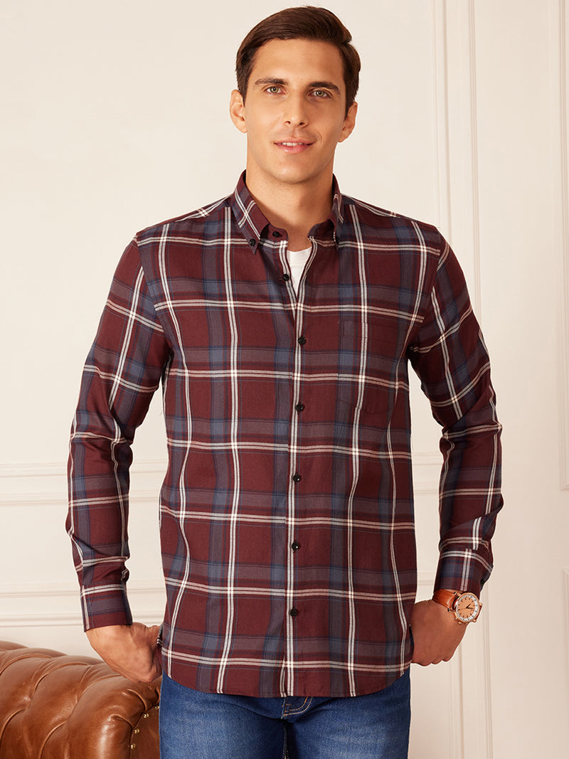 DENNISON Smart Tartan Checks Checked Button-Down Collar Casual Shirt