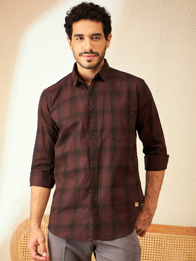 Maroon: Full sleeves Checked Shirt