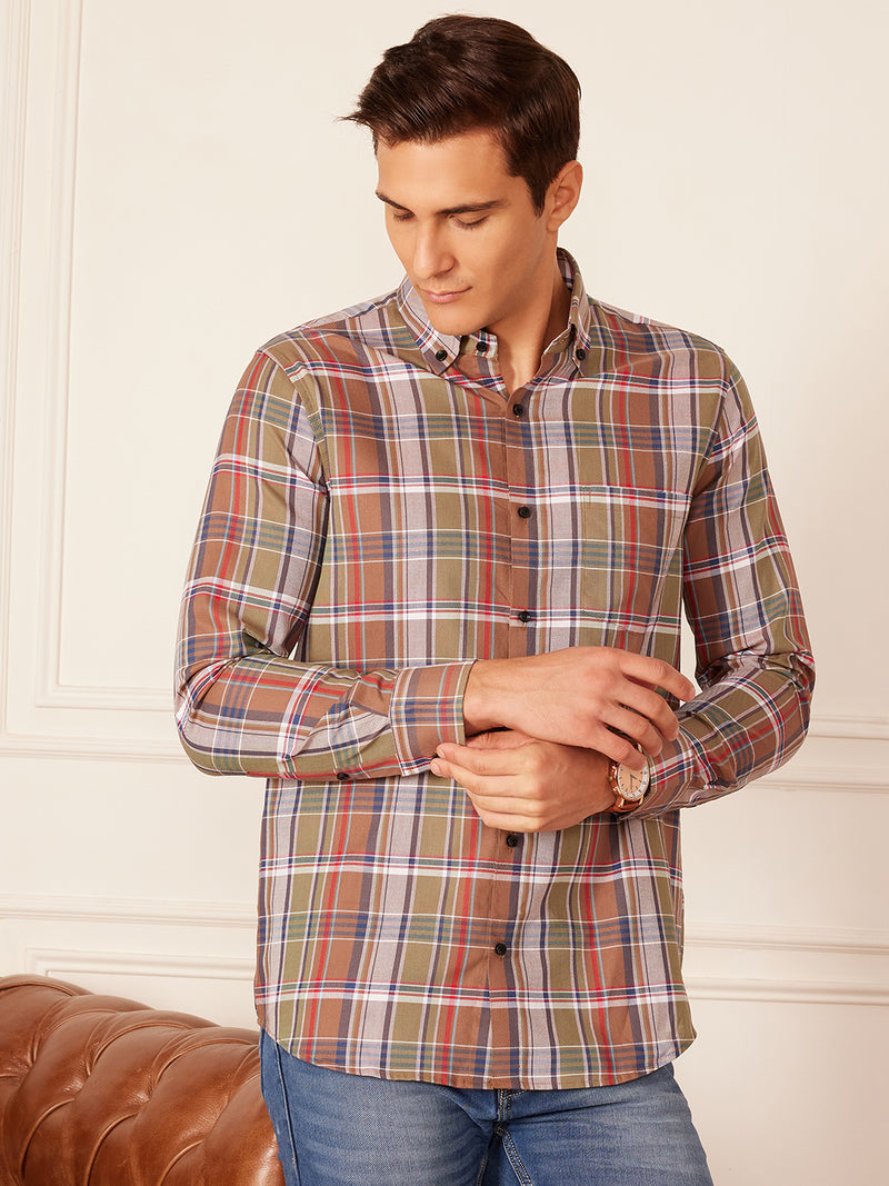 DENNISON Smart Tartan Checks Checked Button-Down Collar Casual Shirt