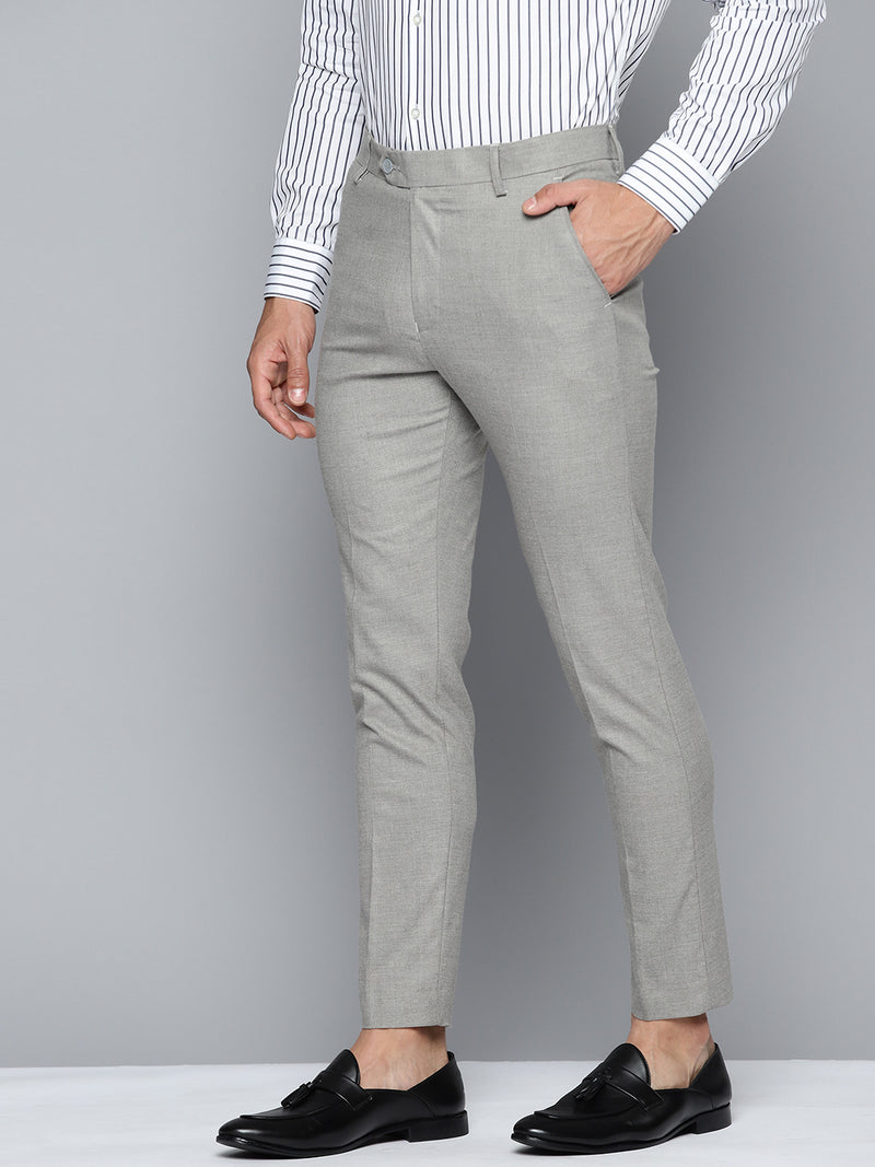 DENNISON Men Smart Tapered Fit Easy Wash Formal Grey Trousers