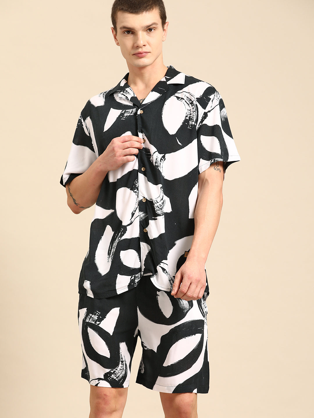 DENNISON Men Comfort Fit Coord Set | Printed Shirt With Shorts