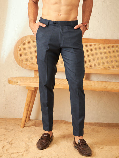 DENNISON Men Checked Smart Tapered Fit Easy Wash Blue Color Trouser