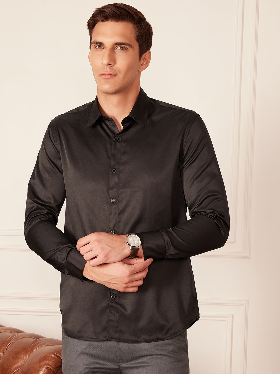 DENNISON Men Smart Slim Fit Satin Party Shirt