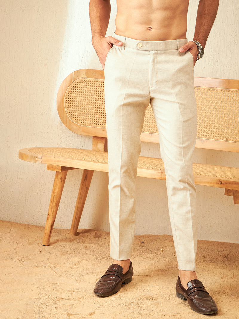 DENNISON Smart Tapered Fit Easy Wash Beige Trousers