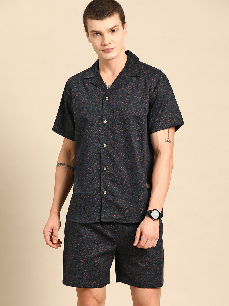DENNISON Men Comfort Fit Coord Set | Printed Shirt With Shorts