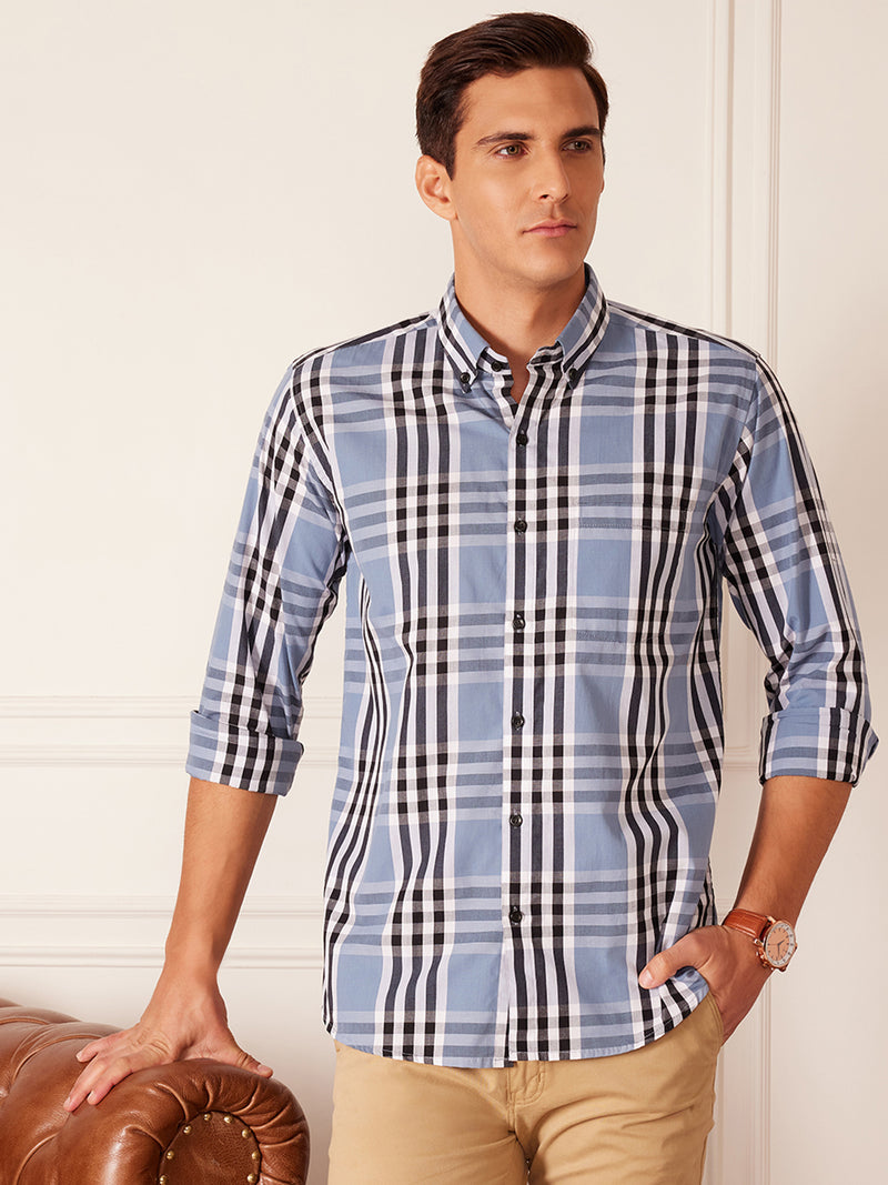 DENNISON Smart Tartan Checks Checked Button-Down Collar Cotton Casual Shirt