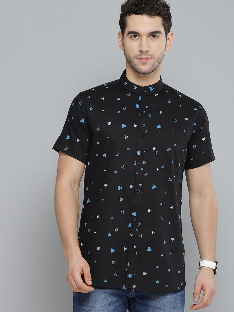 Dennison men's black half sleeves printed shirt front view