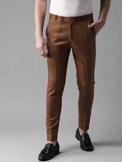 DENNISON Men Brown Smart Tapered Fit Trousers