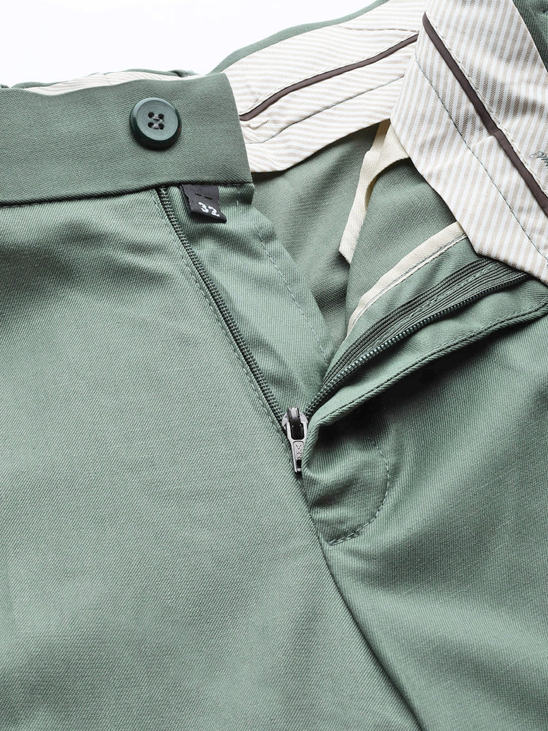 DENNISON Men Green Smart Tapered Fit Easy Wash Trousers