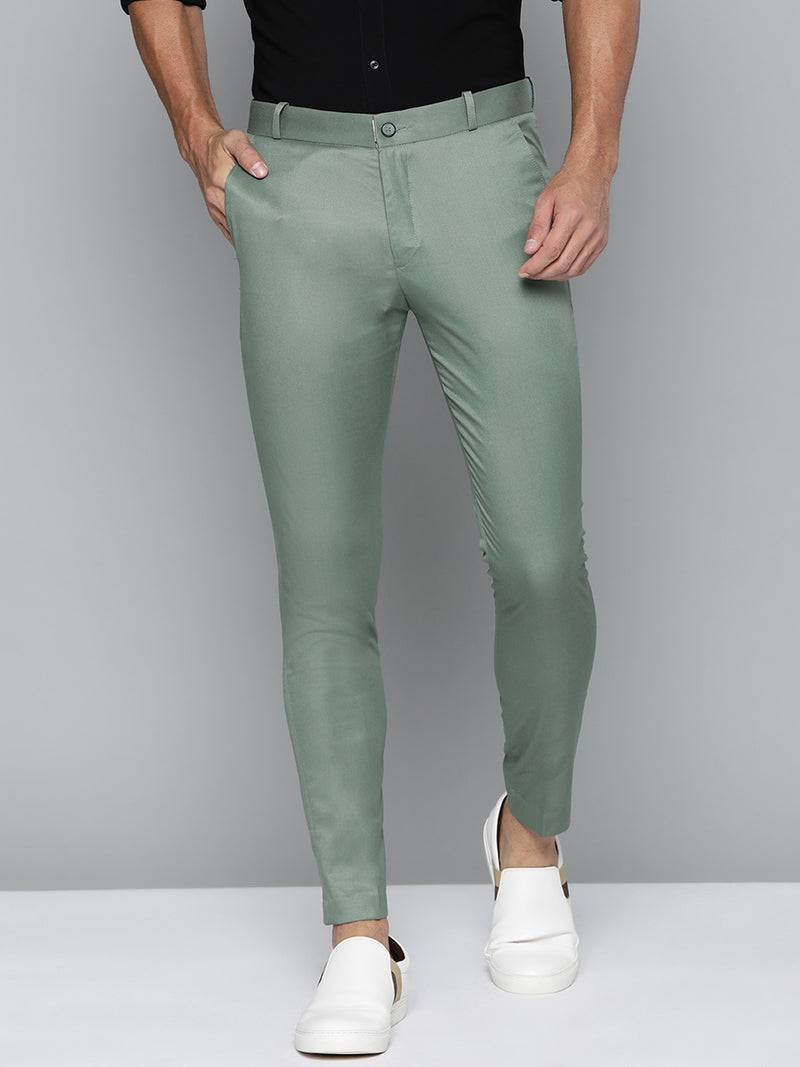 DENNISON Men Green Smart Tapered Fit Easy Wash Trousers