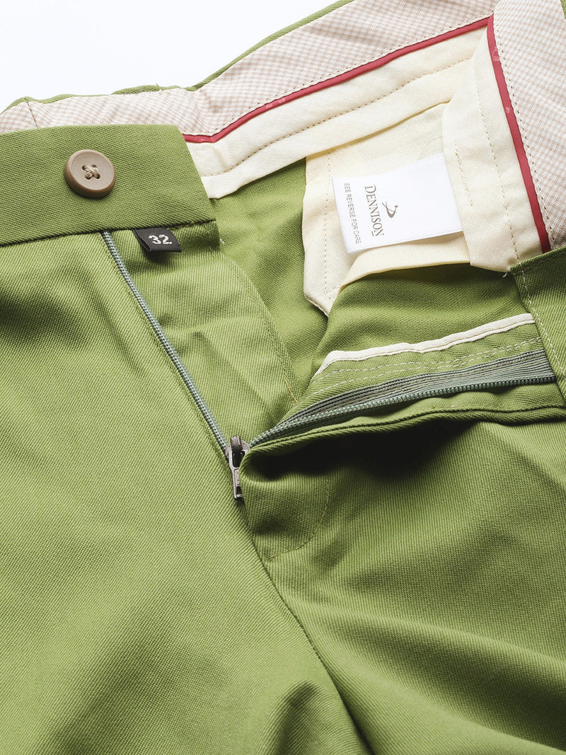 DENNISON Men Green Smart Tapered Fit Easy Wash Trousers